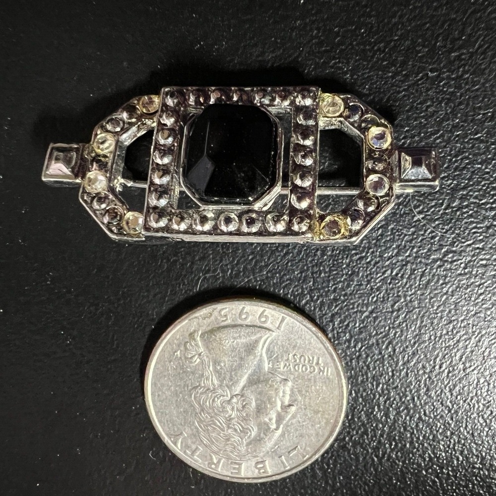 Vintage Rectangular Brooch Clear Rhinestone Black… - image 5